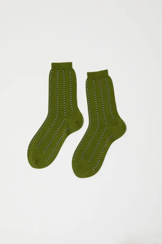 Maria La Rosa Twist Stripe Socks in Pisello sold by No. 6