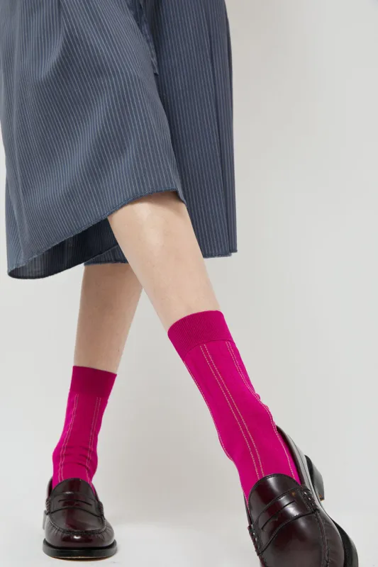 Maria La Rosa Stitch Stripe Socks in Magenta sold by No. 6
