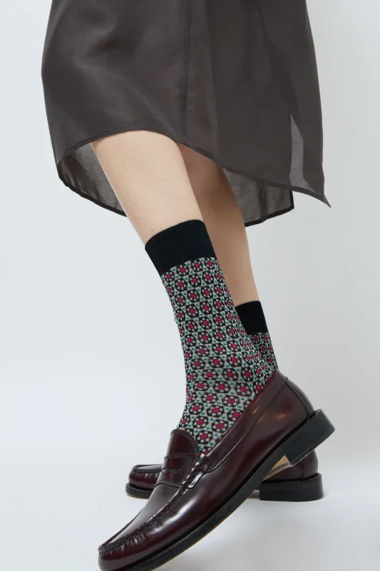 Maria La Rosa Daisy Mid Calf Socks in Bordeaux sold by No. 6