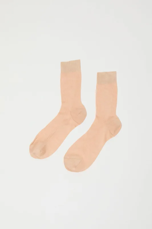 Maria La Rosa Silk Ribbed Ankle Socks in Miele sold by No. 6