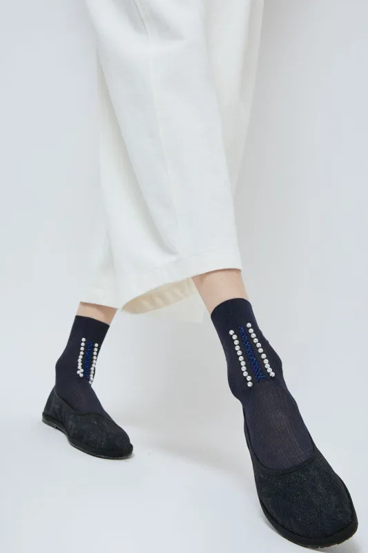 Maria La Rosa Croix Silk Socks in Blue sold by No. 6