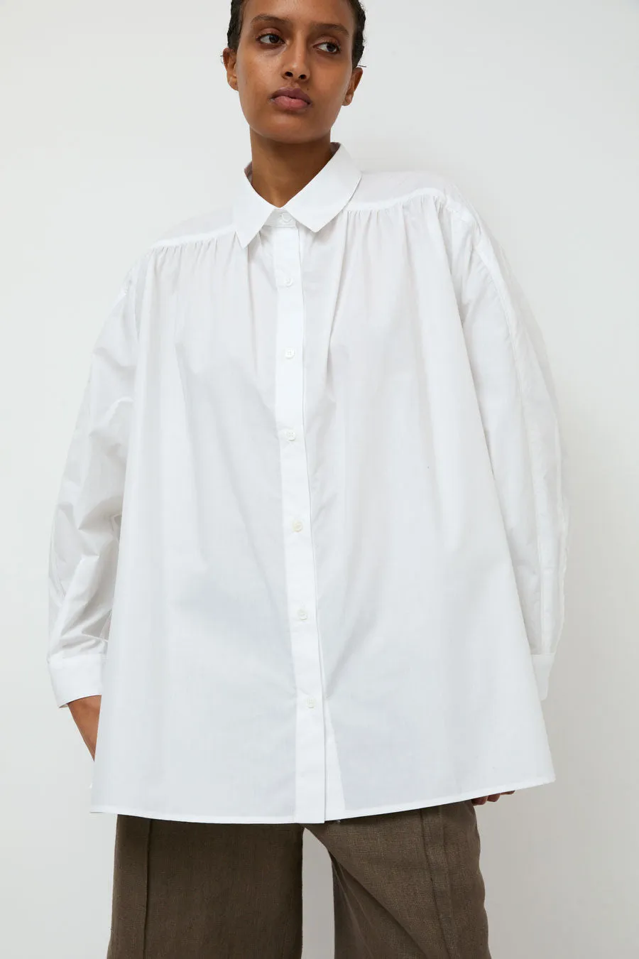 Wanze Gathered Button Shirt in White sold by No. 6