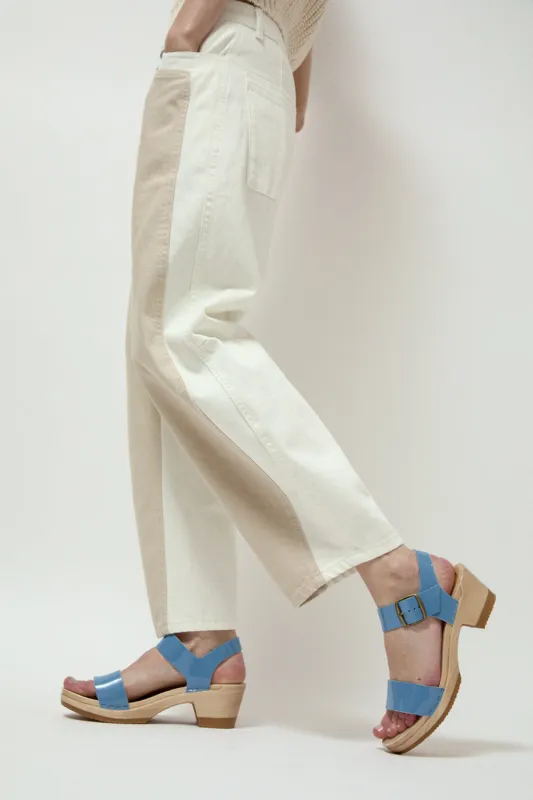 No.6 Two Strap Clog on Mid Heel in Robin Patent made by No. 6