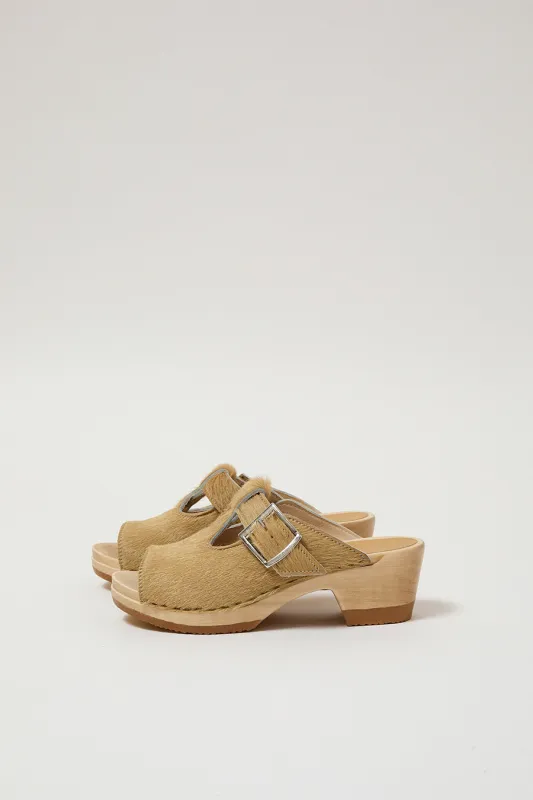 No.6 T Strap Clog on Mid Heel in Golden Pony sold by No. 6