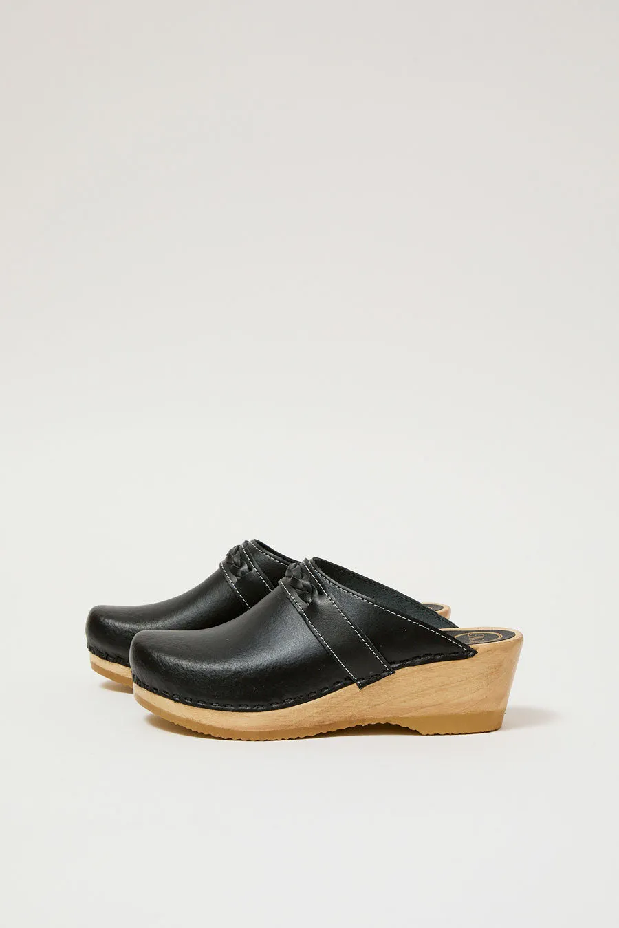 No.6 Bridget Clog on Mid Wedge in Jet sold by No. 6