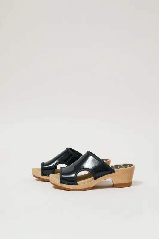 No.6 Alexis Clog on Mid Heel in Navy Patent sold by No. 6