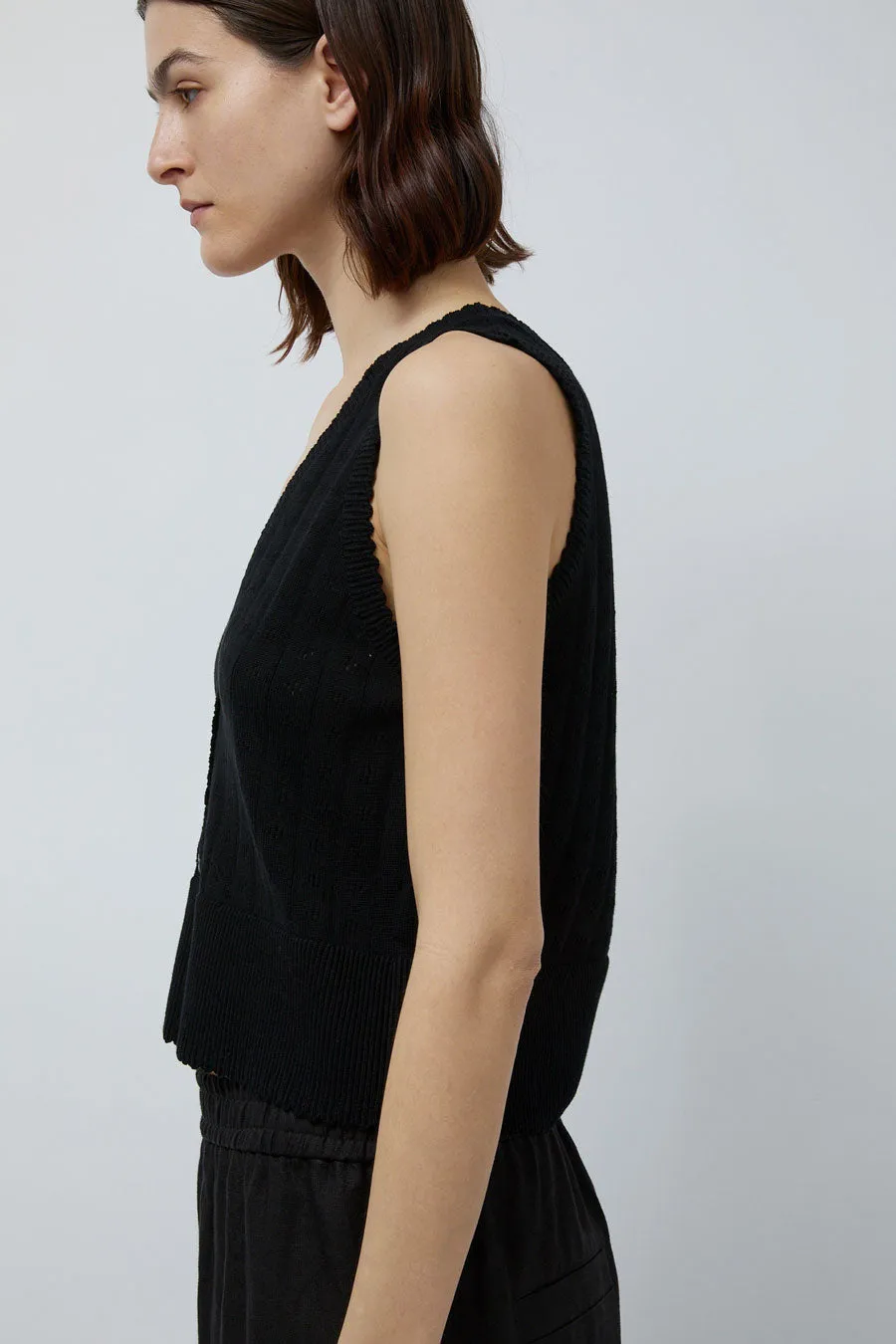 CORDERA Organic Cotton Pointelle Waistcoat in Black sold by No. 6 product image thumbnail 3