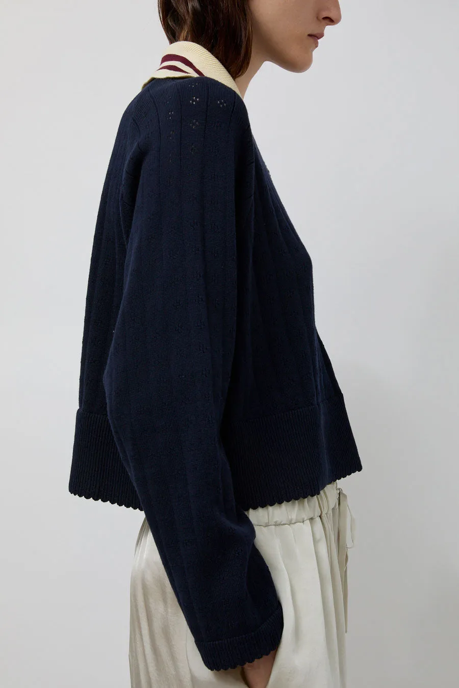 CORDERA Organic Cotton Long Sleeve Polo in Navy sold by No. 6 product image thumbnail 4