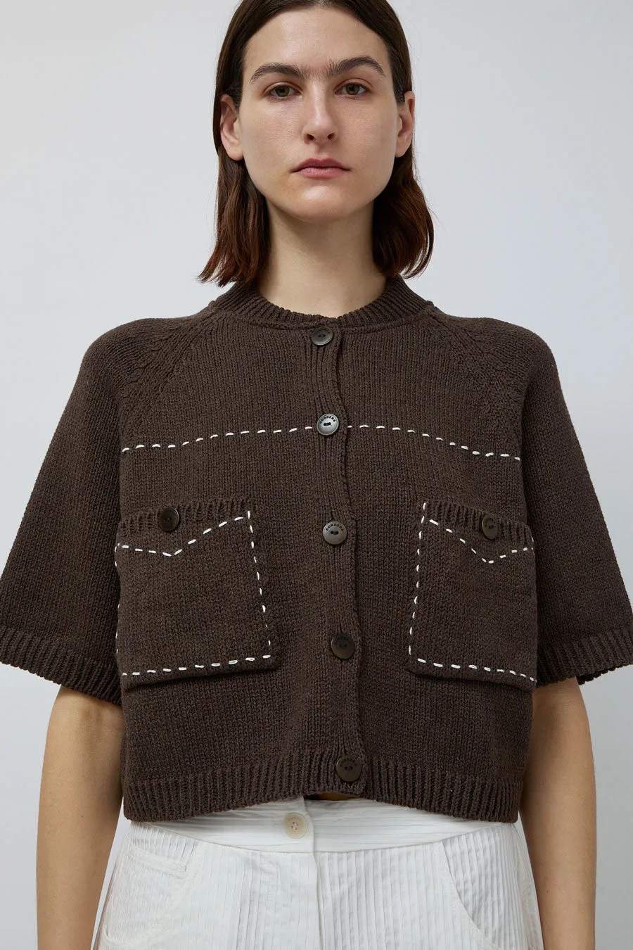 CORDERA Cotton Stitched Top in Brown sold by No. 6