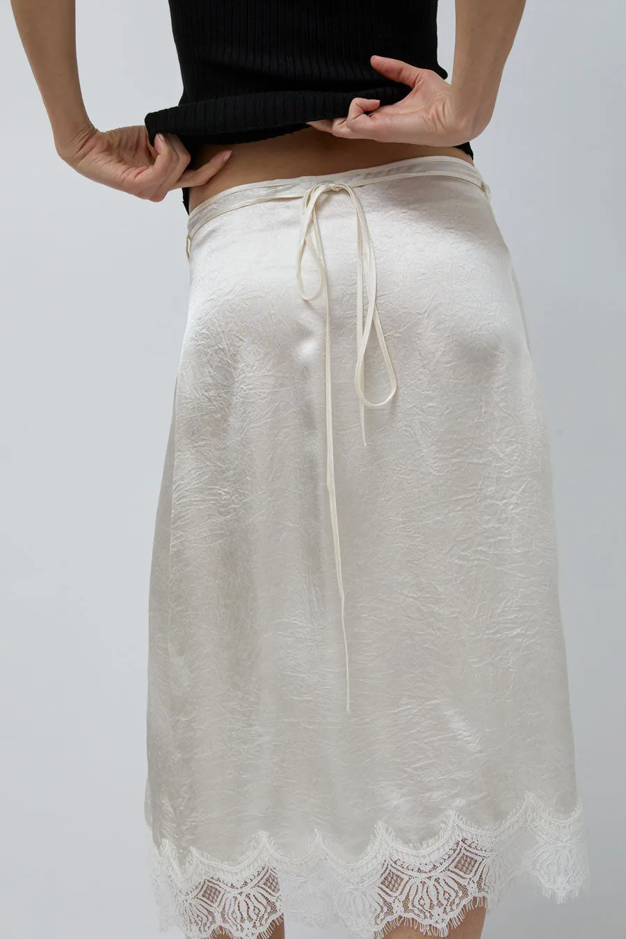 Mijeong Park Lace Trim Satin Wrap Skirt in Ivory sold by No. 6 product image thumbnail 4
