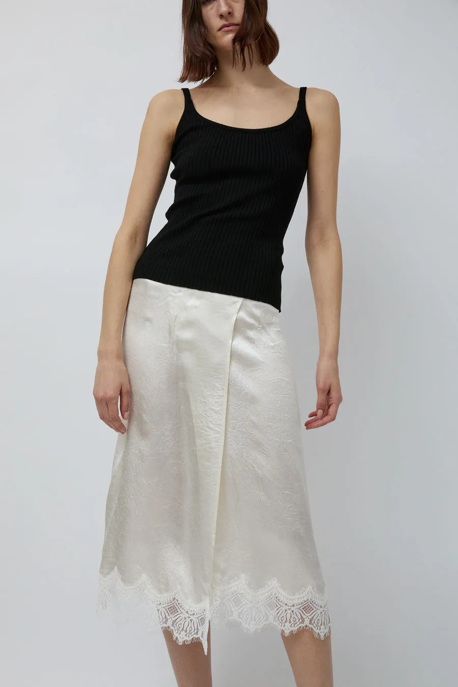 Mijeong Park Lace Trim Satin Wrap Skirt in Ivory sold by No. 6
