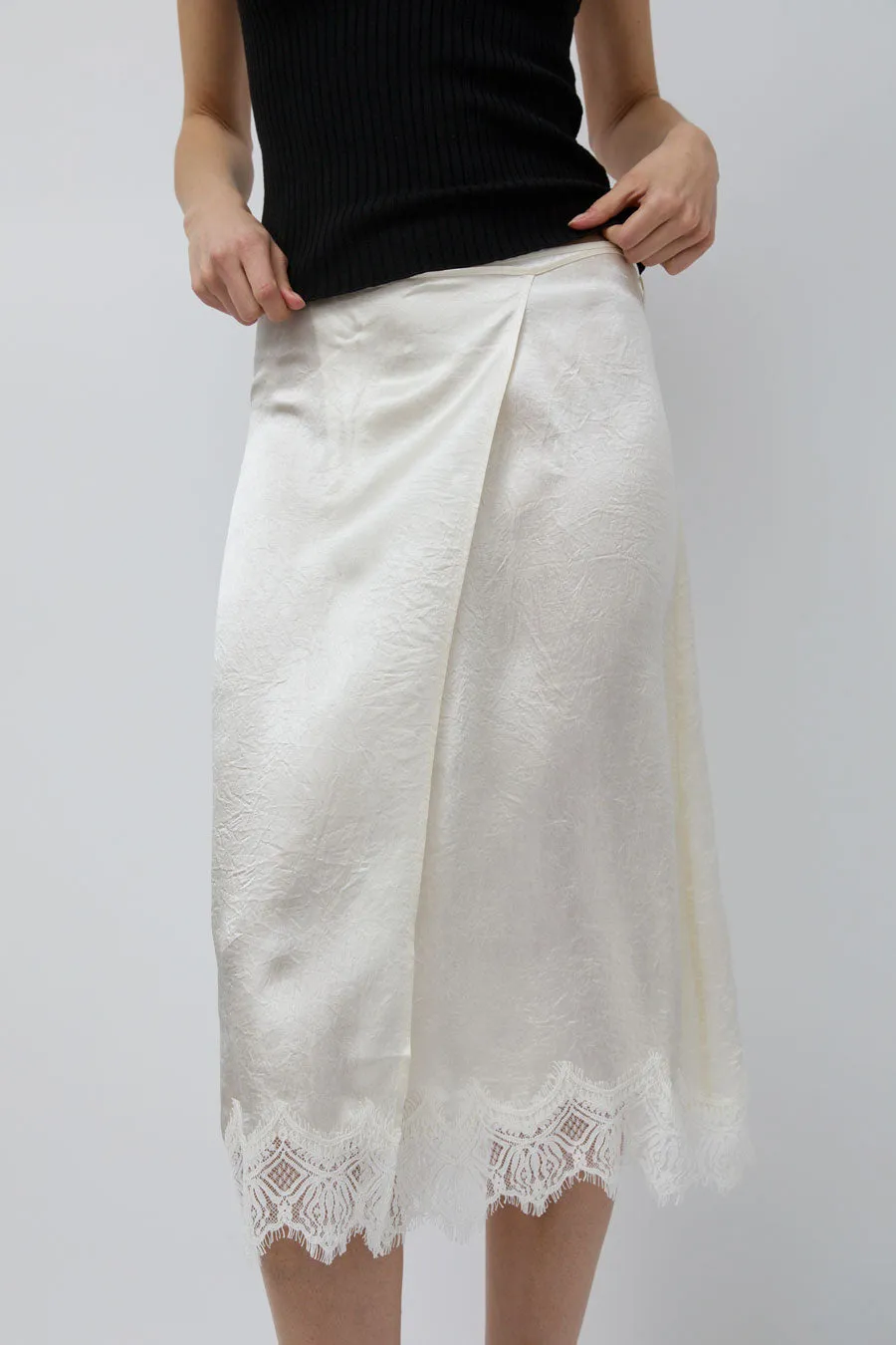 Mijeong Park Lace Trim Satin Wrap Skirt in Ivory sold by No. 6 product image thumbnail 2