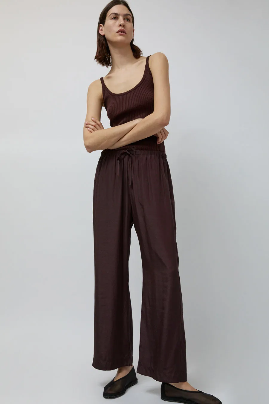 Mijeong Park Drawstring Wide Leg Pants in Dark Plum sold by No. 6