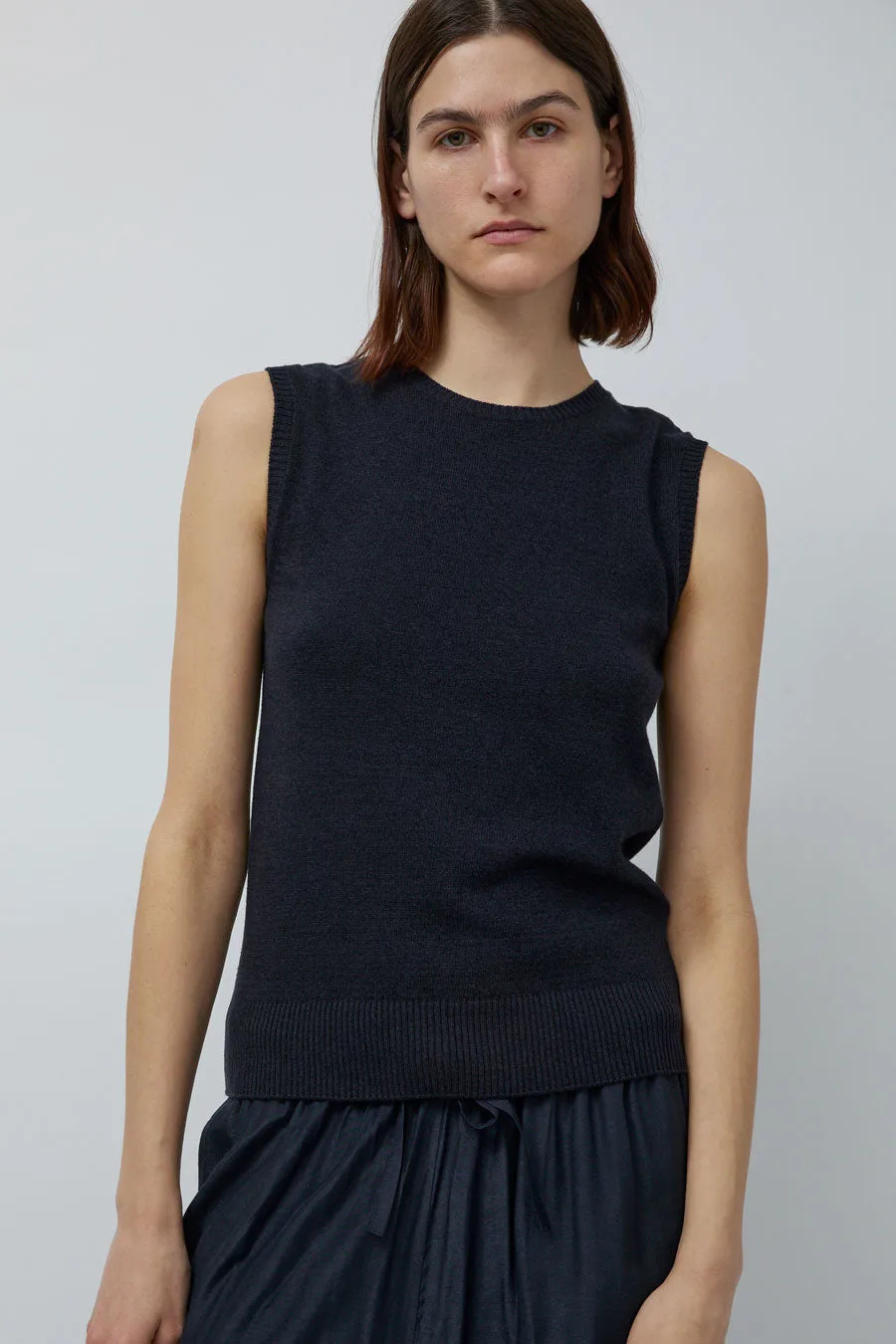 Mijeong Park Cotton Blend Sleeveless Knit Top in Navy sold by No. 6