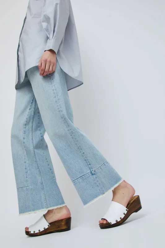 No.6 Leah Clog on Mid Wedge in White on Cocoa Base made by No. 6