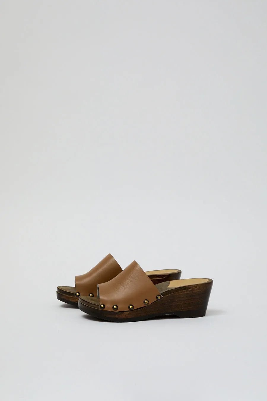 No.6 Leah Clog on Mid Wedge in Khaki on Cocoa Base sold by No. 6