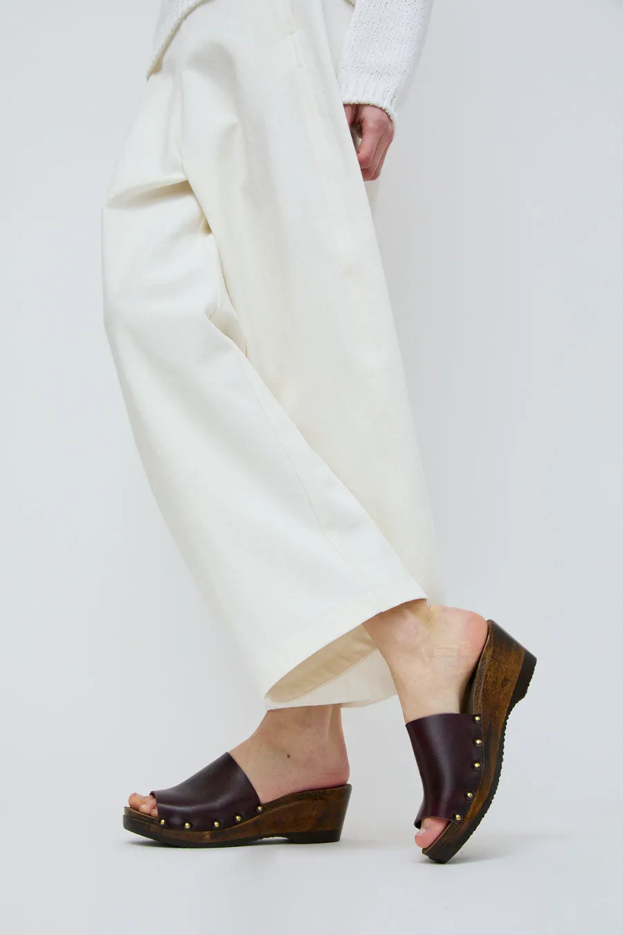 No.6 Leah Clog on Mid Wedge in Black Cherry on Cocoa Base sold by No. 6