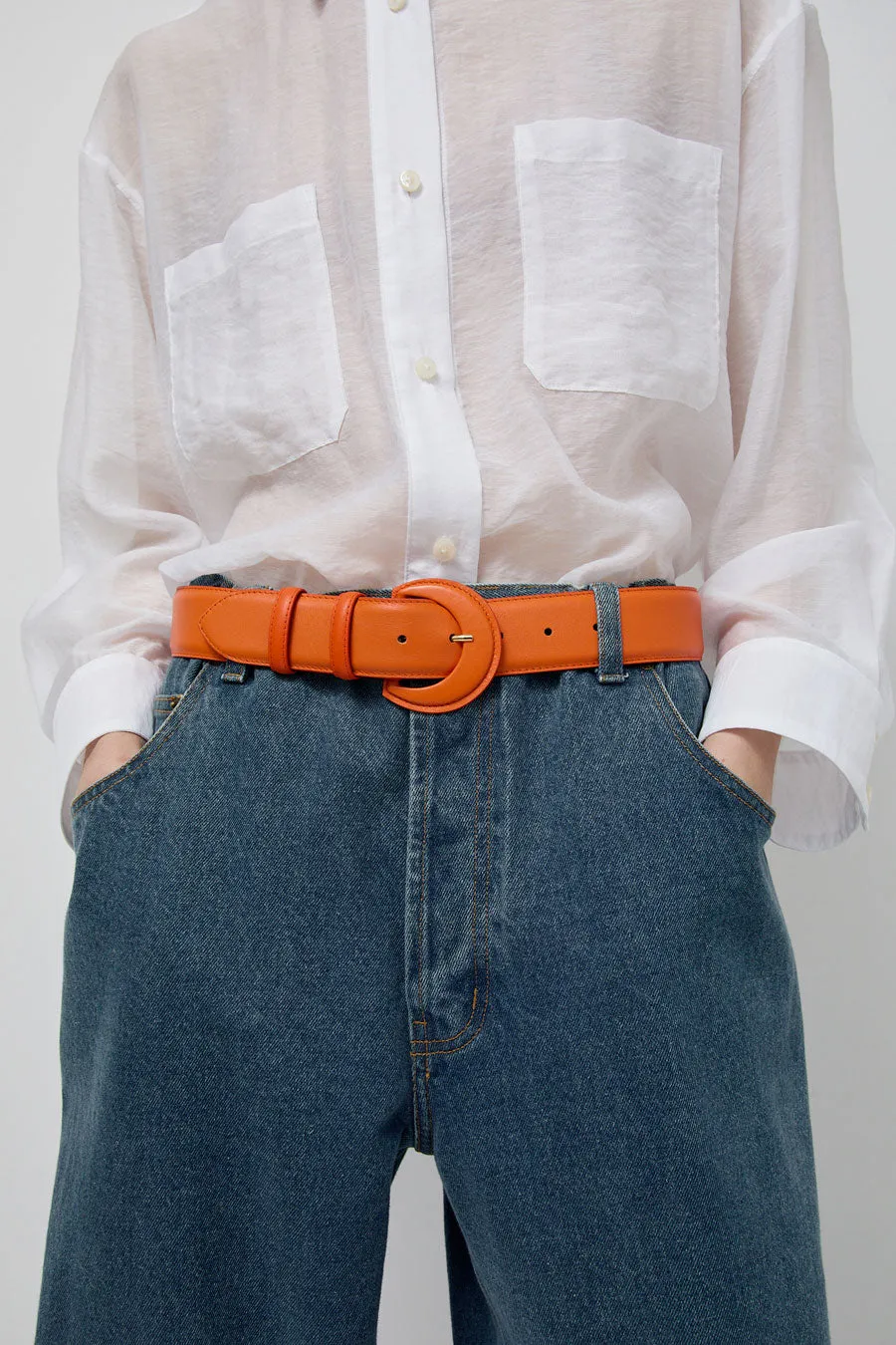 Maison Boinet Round Covered Buckle Leather Belt in Mandarine sold by No. 6