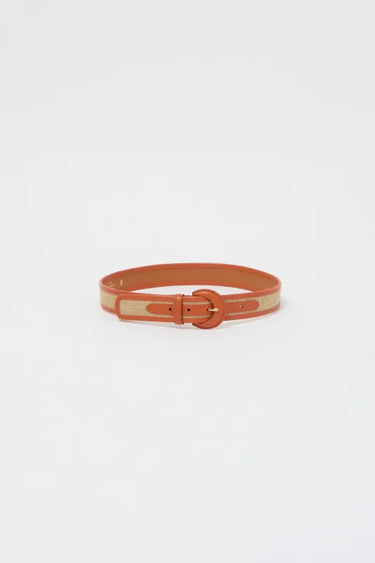 Maison Boinet Nappa and Linen Belt in Beige and Ochre sold by No. 6