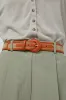 Maison Boinet Nappa and Linen Belt in Beige and Ochre sold by No. 6