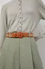 Maison Boinet Nappa and Linen Belt in Beige and Ochre sold by No. 6