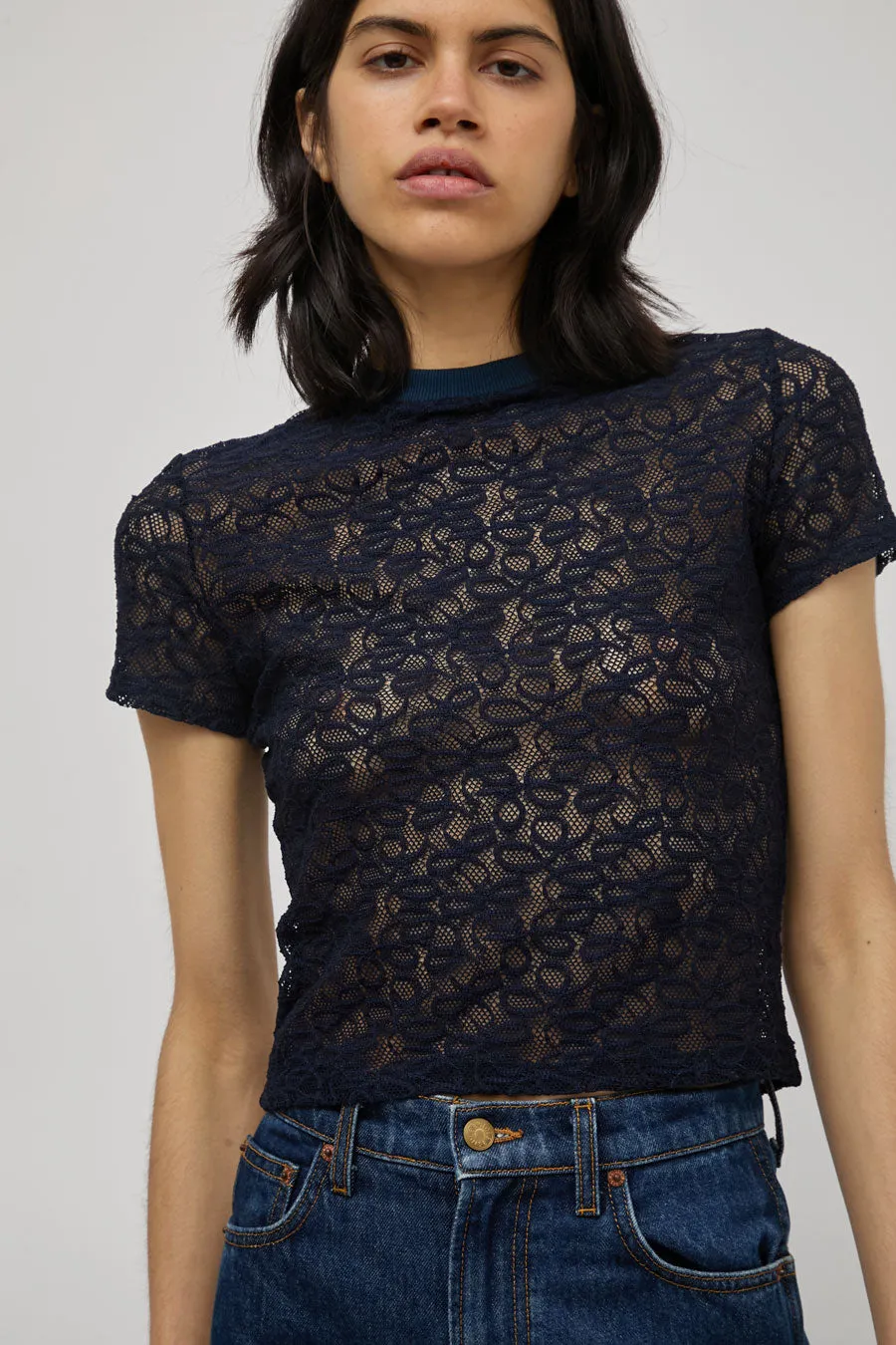 Simone Wild Tiny Tee in Navy Lace sold by No. 6