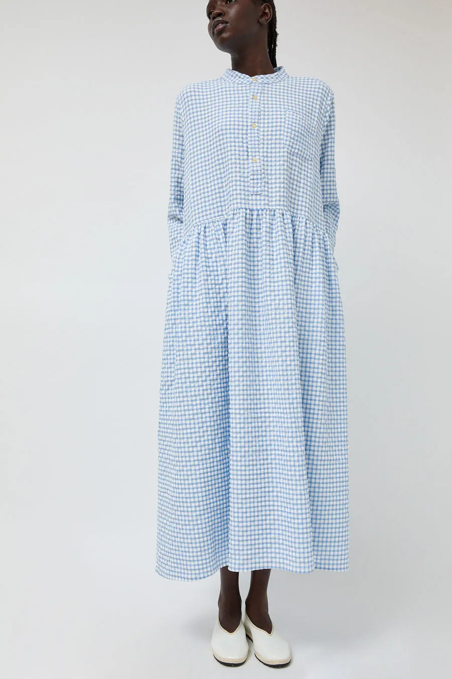 Sultan Wash Dolly Dress Vichy Love in Ciel and White sold by No. 6