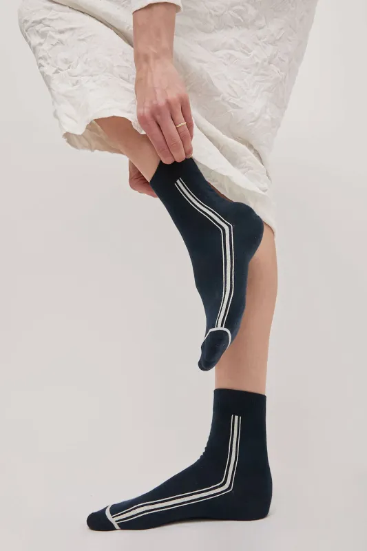 Rue Blanche Line Socks in Marine sold by No. 6