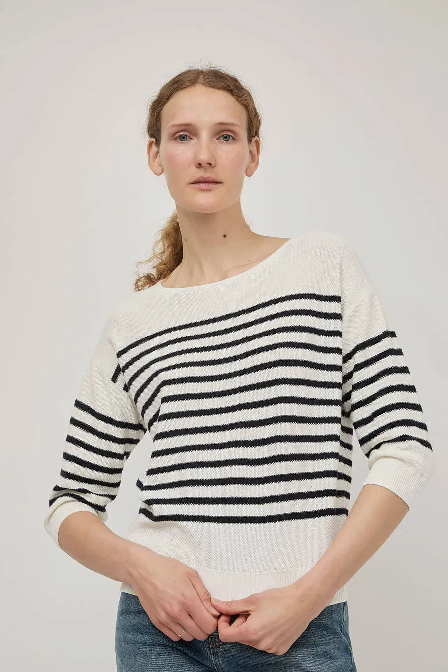 Rue Blanche Bees 3/4 Sweater in Stripe Navy sold by No. 6