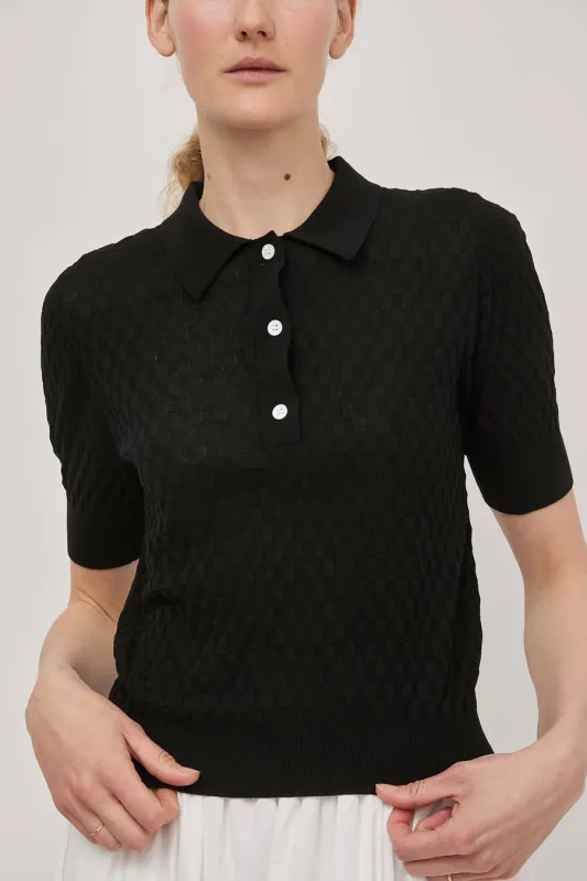 Rue Blanche Basket Weave Polo in Black made by No. 6