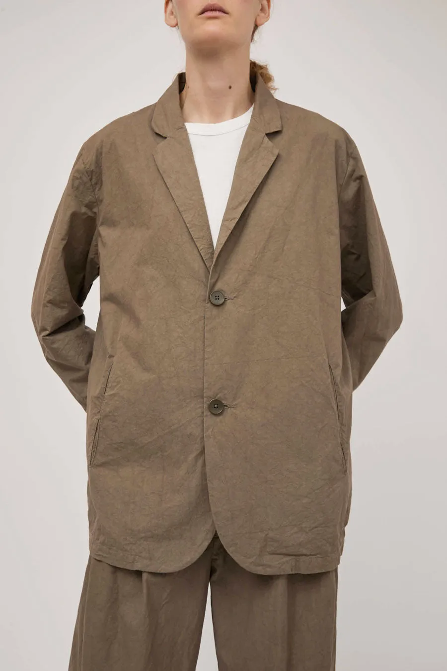 Black Crane Crinkled Blazer in Mud sold by No. 6