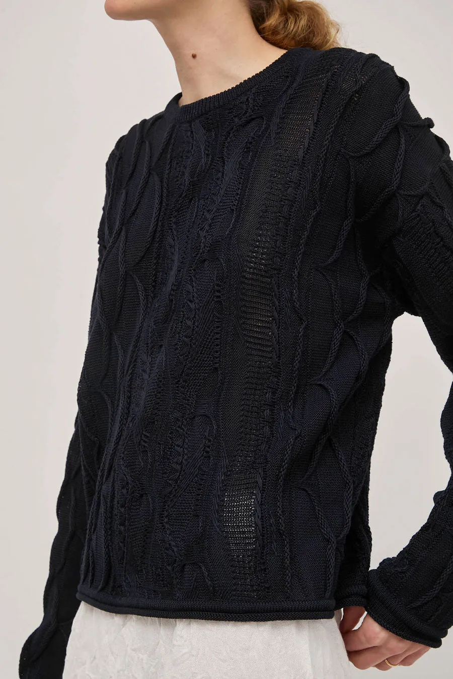 Black Crane Cable Summer Knit in Dark Navy sold by No. 6 product image thumbnail 2