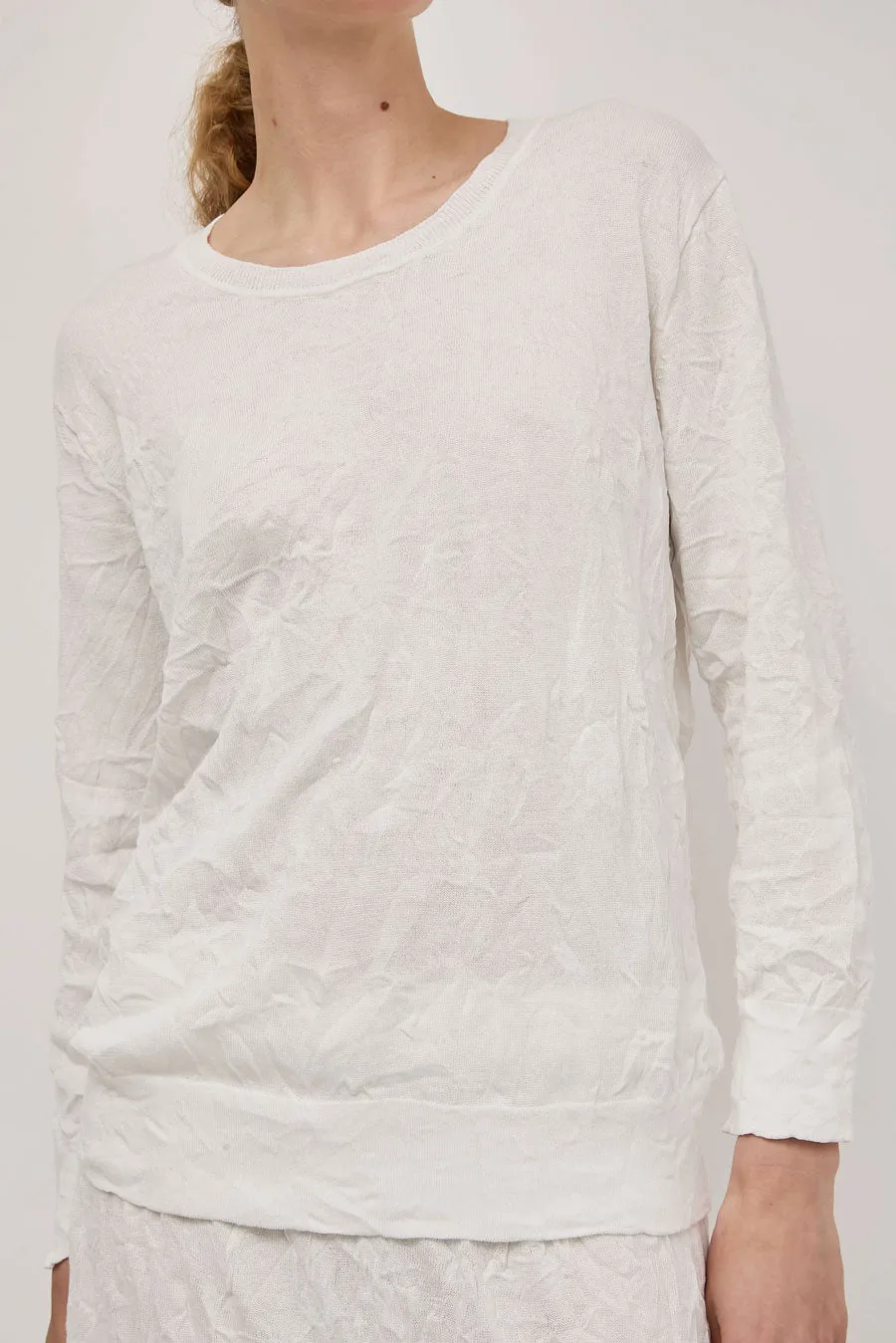 Black Crane Crinkled Summer Knit in White sold by No. 6