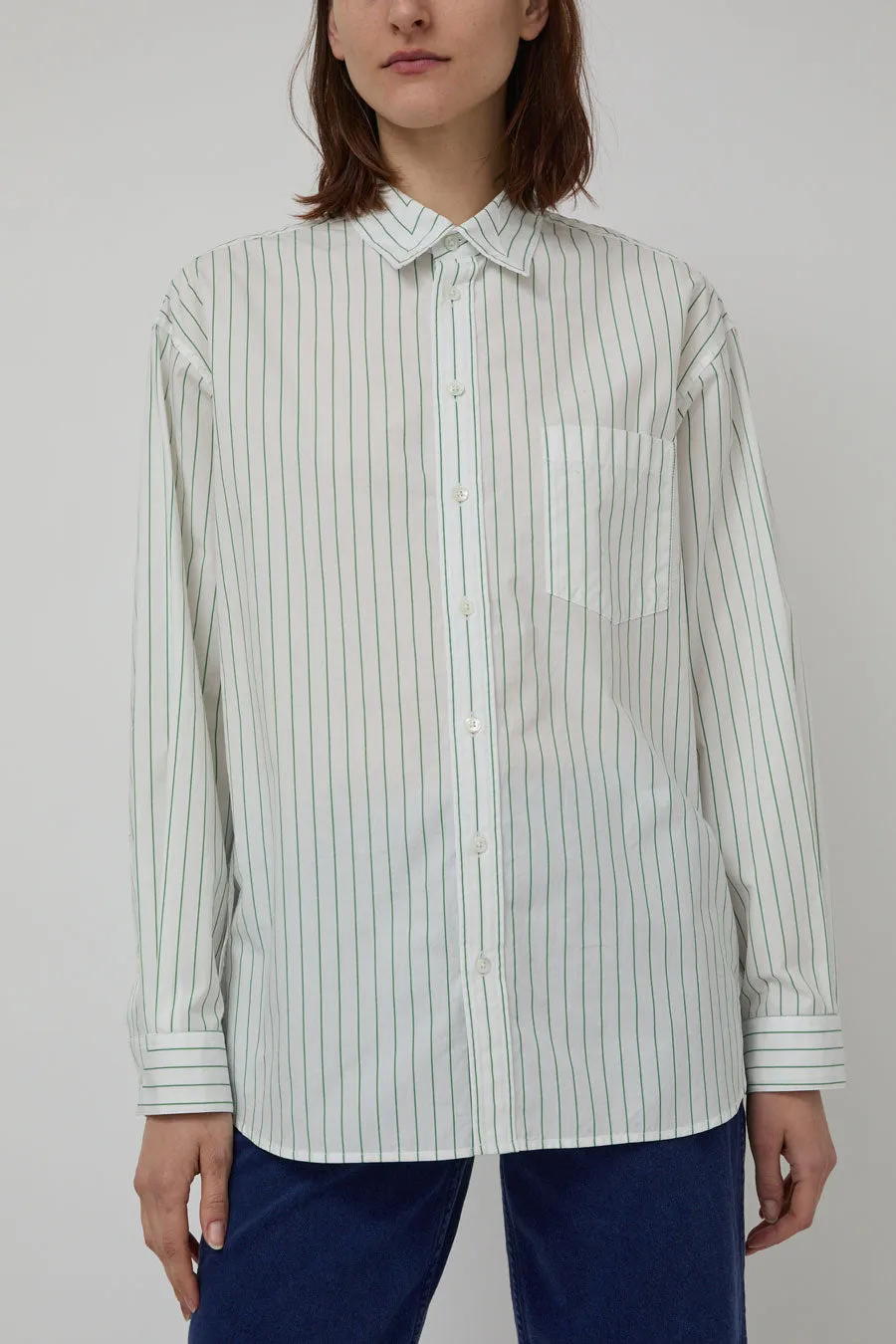 B Sides Nolan Shirt in Green White Stripe sold by No. 6