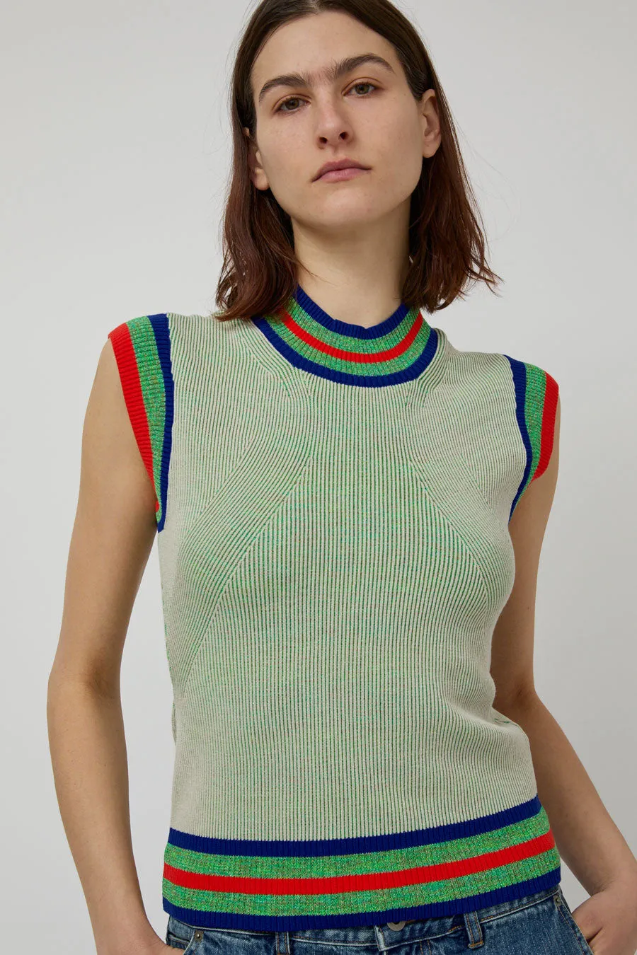 Henrik Vibskov Scuba Knit Top in Green Beige Grid sold by No. 6