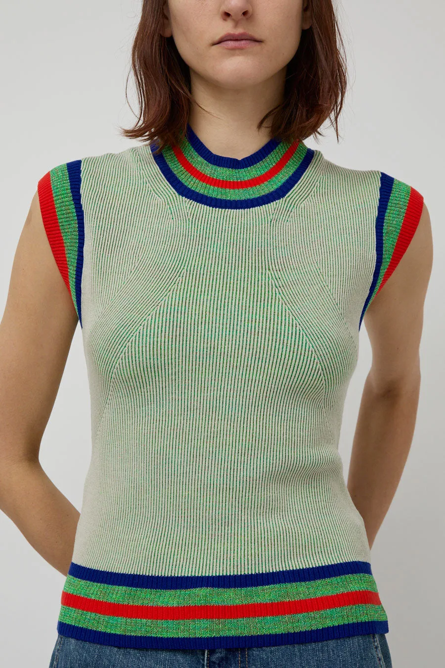 Henrik Vibskov Scuba Knit Top in Green Beige Grid sold by No. 6 product image thumbnail 3