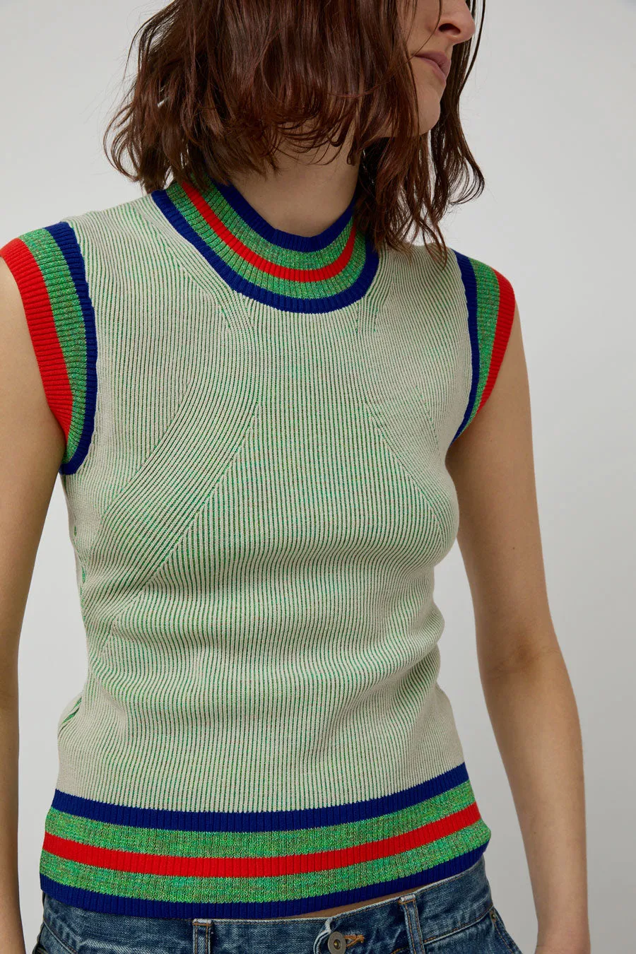 Henrik Vibskov Scuba Knit Top in Green Beige Grid sold by No. 6 product image thumbnail 5