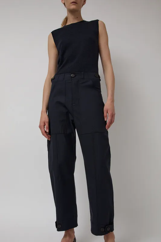 Mijeong Park Cropped Workwear Pants in Dark Navy sold by No. 6