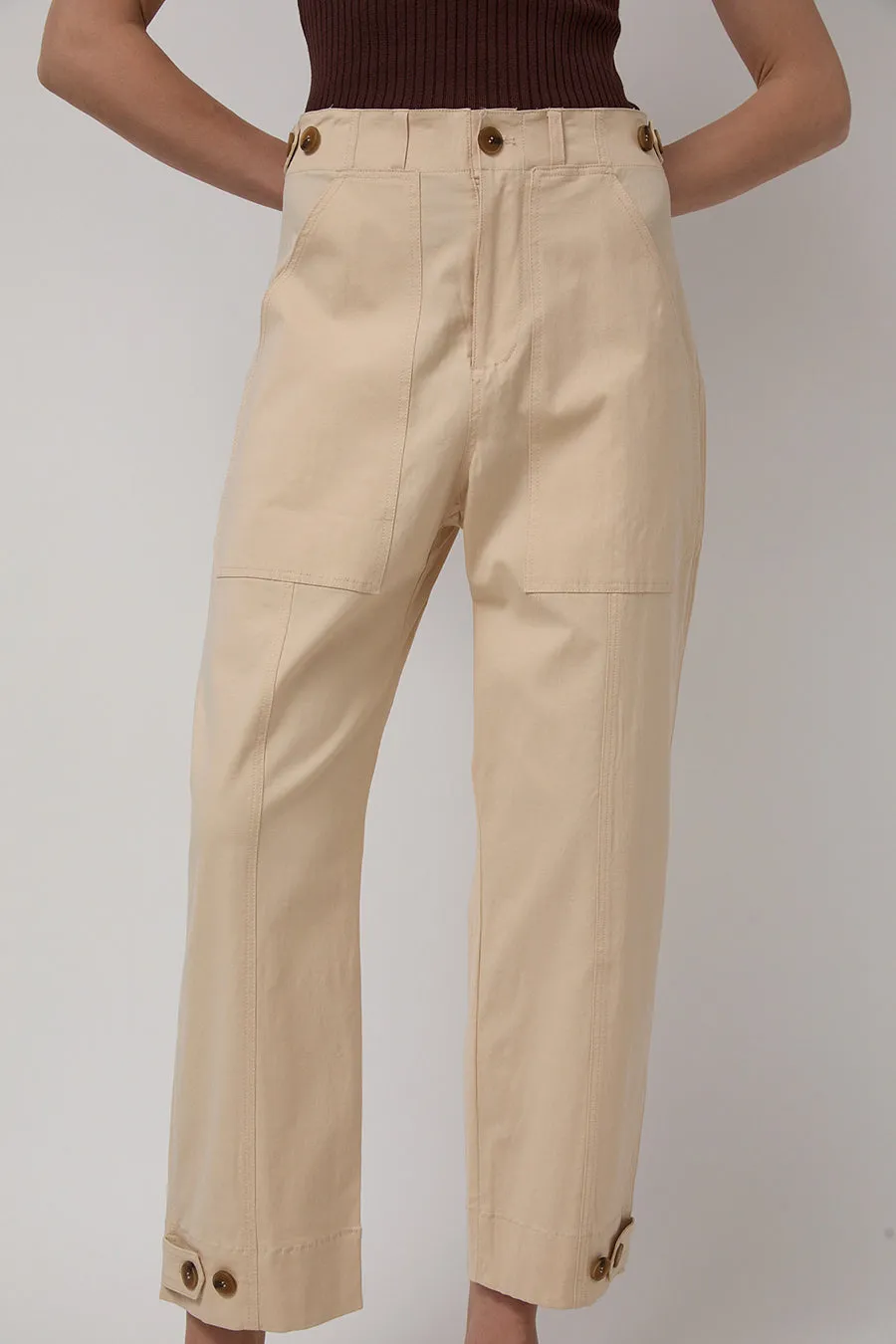 Mijeong Park Cropped Workwear Pants in Light Beige sold by No. 6