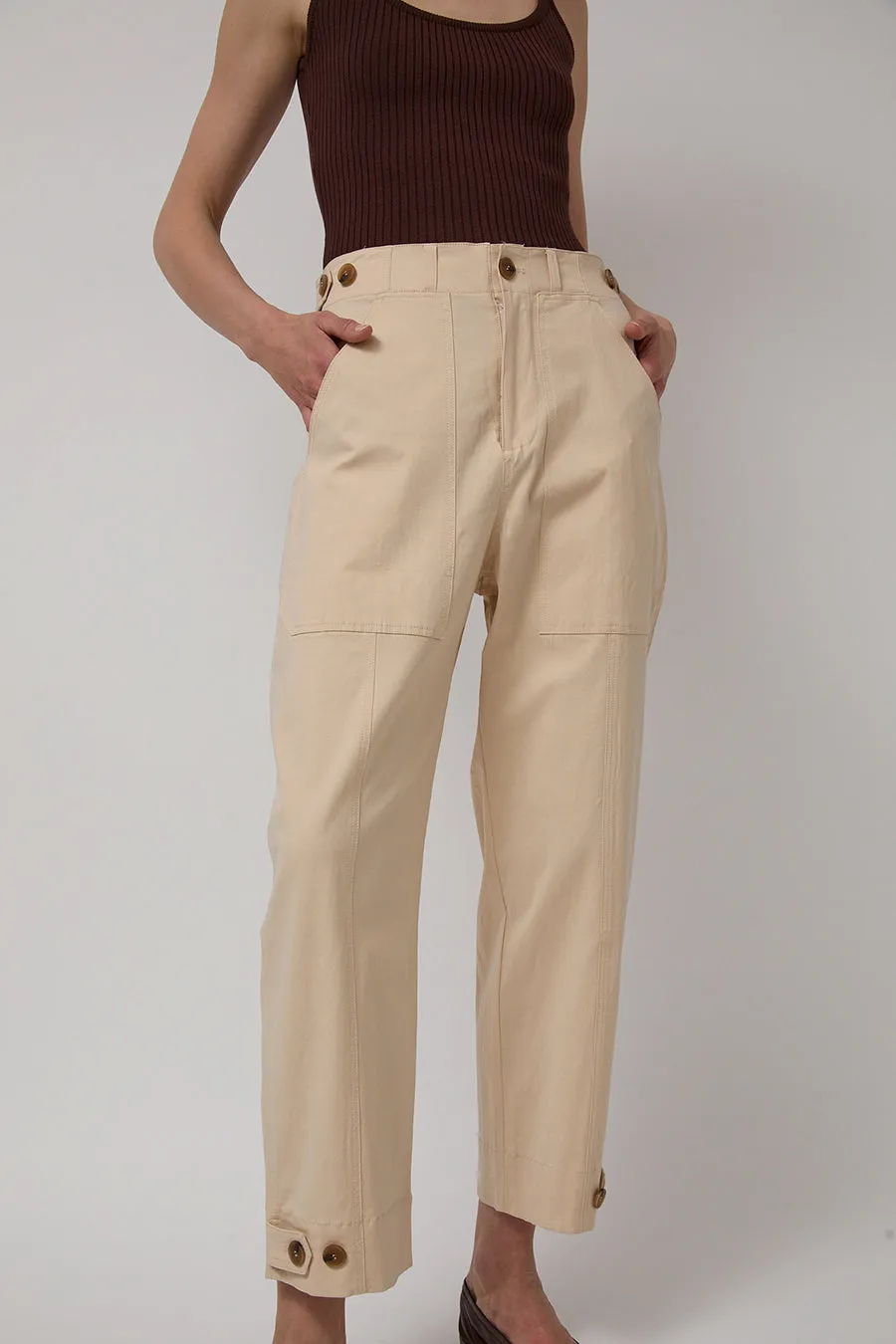 Mijeong Park Cropped Workwear Pants in Light Beige sold by No. 6 product image thumbnail 3