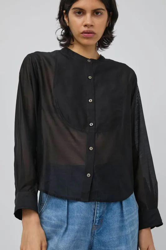 NYMANE Cropped Bib Shirt in Black sold by No. 6