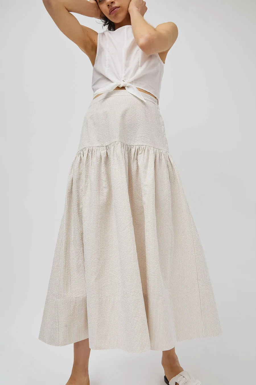 Zii Ropa Beatrice Skirt in Cream Seersucker sold by No. 6