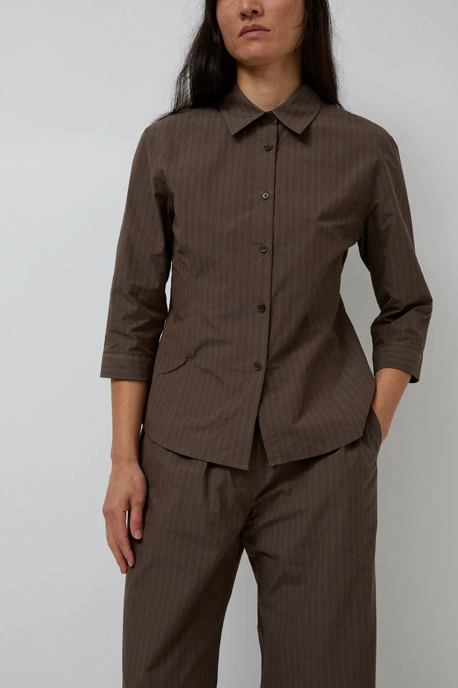 Amomento Stripe Half Sleeve Shirt in Brown sold by No. 6