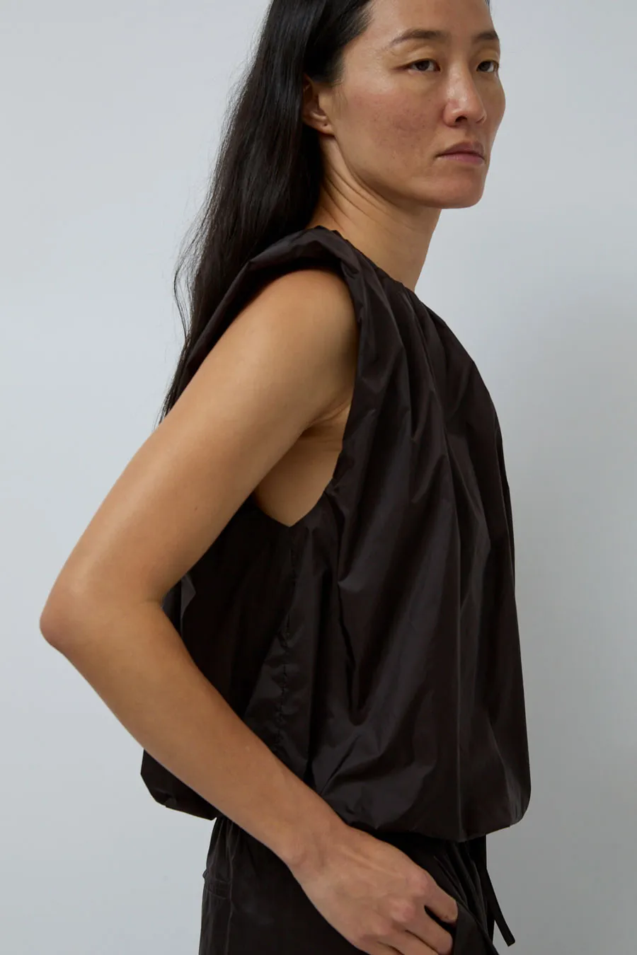 Amomento Nylon Volume Shirring Top in Dark Brown sold by No. 6 product image thumbnail 2