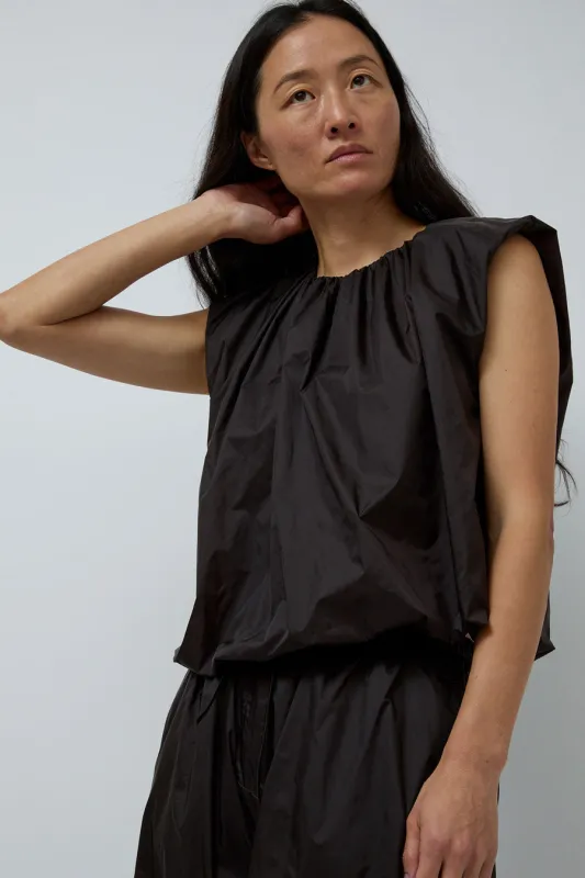 Amomento Nylon Volume Shirring Top in Dark Brown sold by No. 6