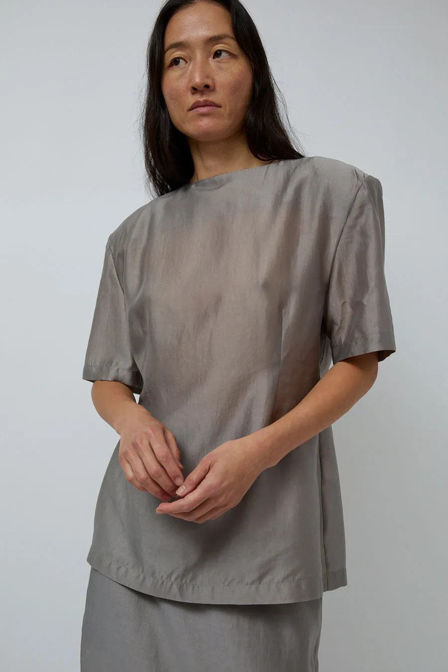 Amomento Silk Oversized Half Shirt in Grey sold by No. 6