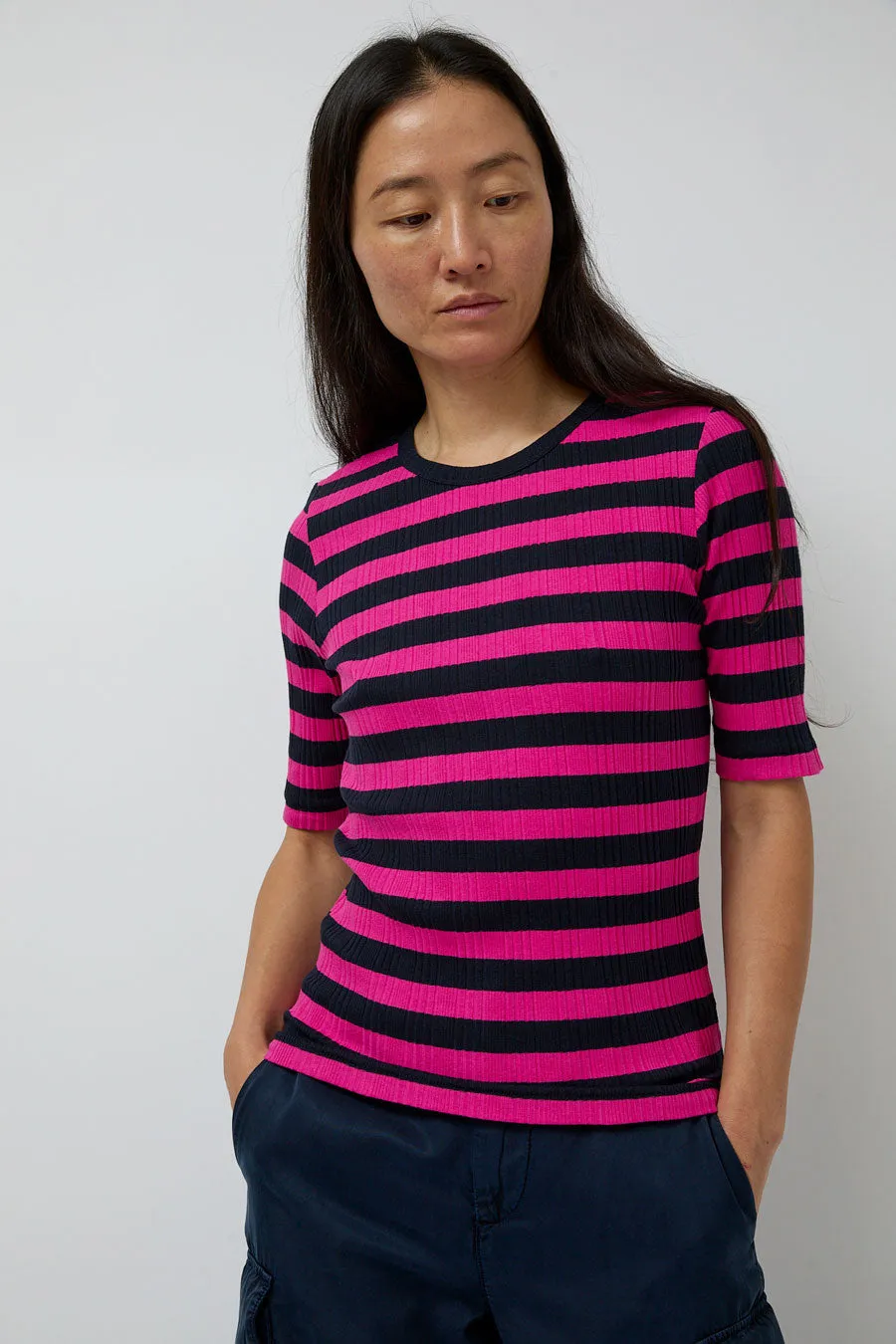 YMC Charlotte Short Sleeve Top in Pink and Navy sold by No. 6