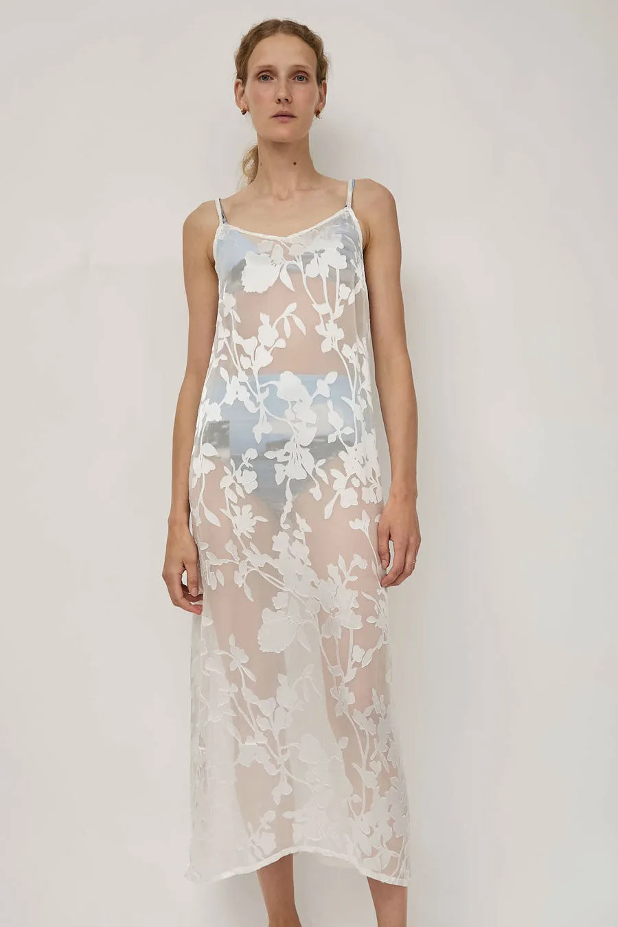 Hakea Sheer Slip Dress in White Leaf sold by No. 6