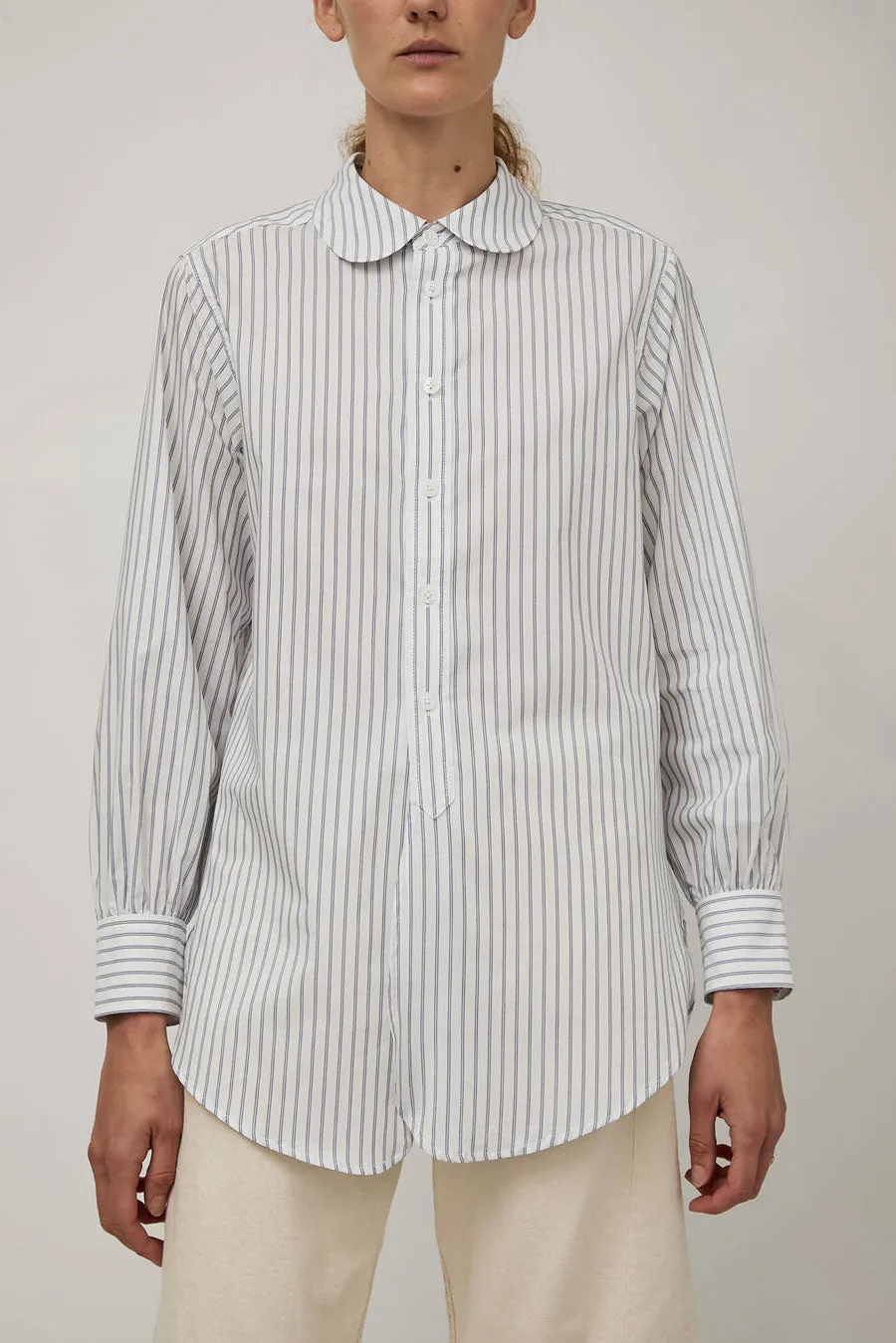 B Sides Louisa Shirt in White and Navy Stripe sold by No. 6