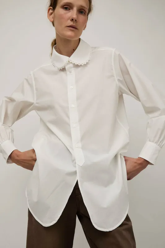 B Sides Louisa Shirt in White Poplin and Tatted Lace sold by No. 6